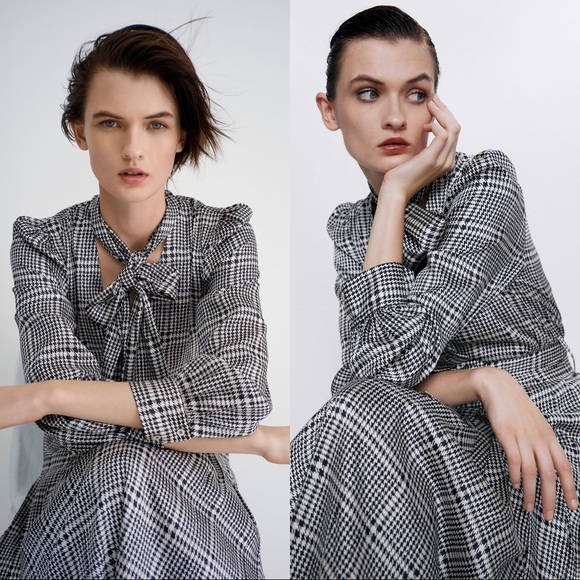 🚫SOLD🚫 ZARA Houndstooth Printed Dress With Belt - Picture 5 of 8